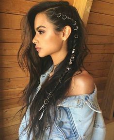 Choose from gold, silver or mixed set of braid rings. This boho chic style is all the rage. Made from Zinc Alloy, choose gold, silver or mixed set. Set include 30 RINGS charm gem may vary Pirate Hair, Fun Hairstyles, Hair Styles 2017, Festival Hair, Hair Rings, Boho Hairstyles, Long Curly Hair, Long Black, Hair Designs