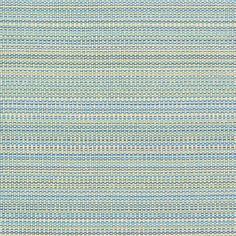 a blue and yellow striped rug with small white dots on the bottom half of it