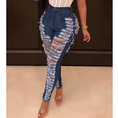 Gender: Women  Item Type: Bottoms  Material: Denim  Color: Photo Color  Size: S, M, L, XL, XXL Ripped Women, Style Bleu, Womens Ripped Jeans, Denim Jeans Ripped, Premium Denim Jeans, Denim Chic, Long Jeans, Jeans Material, Ripped Denim