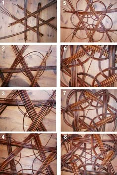 the steps to make a star out of twigs are shown in four different pictures, including one