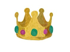 a drawing of a yellow crown with purple and green dots