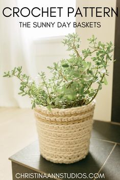 a crochet planter sitting on top of a table