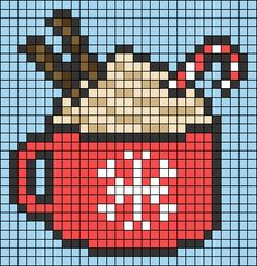 a cross stitch pattern with a cup of coffee in the shape of a teapot