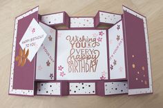 an open birthday card with the words wishing you're very happy birthday on it