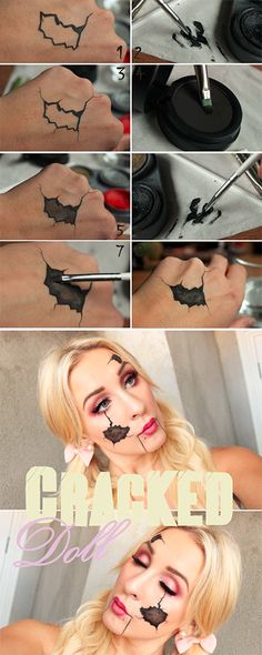 cracked-doll-halloween-makeup-tutorial-hacks-how-to                                                                                                                                                                                 More Halloween Maquillage, Halloween Makeup Hacks, Make Up Diy, Makeup For Halloween, Make Up Tutorials