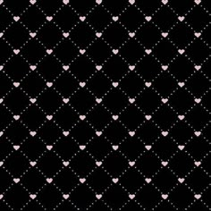 pink hearts are arranged in rows on a black background with white and pink dots,