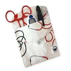 Nurse Pocket Protector Organiser 100% Cotton Stethoscope Printed Emergency First Aid Kit, Scientific Design, Healthcare Uniforms, Emergency Bag, Nurse Bag, Belt Holster, Multipurpose Bag, Pocket Organizer