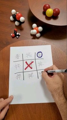 a person is making a tic - tac - toe game on a piece of paper