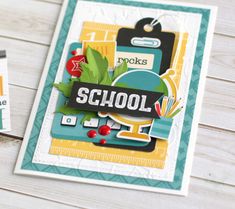 the back to school card is displayed next to another card that has been made with stamps