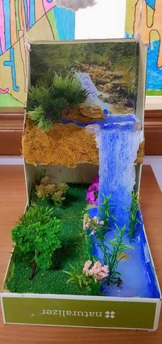 an open box with plants and water inside