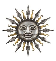 A stunning sun face and sun rays adorn this 30" diameter Sun Wall Decor. The deep pewter finish is slightly antiqued and there are alternating pewter and antique gold wavy rays. Can be hung indoors, or outside on the fence or side of the house. Beautiful antique pewter finish Great facial feature Weather & fade resistant paint Hang indoors or outdoors Sun Wall Decor, Sun Face, Accent Wall Decor, Garden Accents, Tractor Supply, Outdoor Store, Antique Pewter, Lawn Decor, House Beautiful