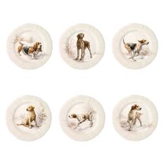 six plates with dogs painted on them