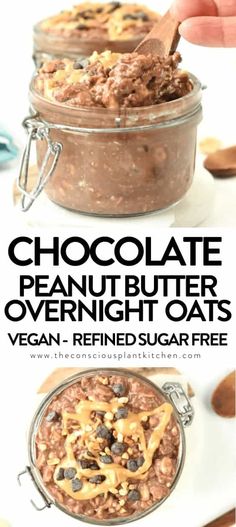 chocolate peanut butter overnight oats in a glass jar