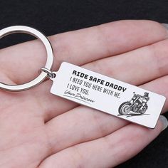 This keychain is a great gift for your loved ones and is a lovely reminder for them to stay safe on the roads. The message is the perfect combination of a heartfelt message with just a bit of humor. "Ride Safe Daddy. I need you here with me. I love you. Your Princess <3" They’ll carry your love at their side with this engraved message... Made from tough stainless steel for incredible shine and added durability. This keychain is built to withstand any adventure your loved one brings it. The messa Handsome Bearded Men, Drive Safely, Motorcycle Keychain, Couples Coffee Mugs, Here With Me, Valentine Gifts For Husband, Love Message, Hubby Love, Engraved Keychain