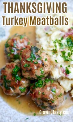 some meatballs and mashed potatoes on a plate