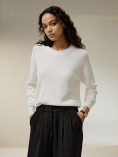 Soft with delicately refined touch, this dropped shoulder, 100% ultra fine merino wool crewneck sweater effortlessly transitions from loungewear to outerwear, making it fit for any type of activity or scene. Silk Pajamas Women, Silk Bedding Set, Camisole Set, Striped Midi Skirt, Silk Knit, Knitwear Fashion, Knitwear Design, Knitwear Tops, Silk Twill