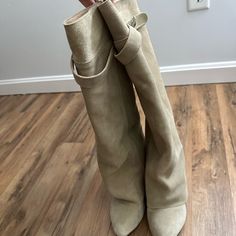 Wedge Heels Beige Suede Beige Leather Wedge Boots, Beige Leather Wedge Heel Boots, Chic Suede Wedge Boots, Shark Lock Boots, Heels Beige, Fold Over Boots, Fold Over, Wedge Heels, Wedges