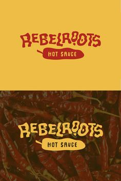 hot sauce logo with peppers in the background and an orange sign above it that says,'reberous hot sauce '