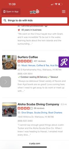 an iphone screen showing the menus for restaurants and coffee shops on their mobile devices