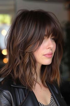 63 Best Medium-Length Hair with Bangs for 2024 Lucy Hale Short Hair Bangs, Mid Length Bangs Haircut, Dark Brown Hair Bangs Mid Length, Long Bob With Face Framing Bangs, Long Swept Bangs, Dark Medium Length Hair With Bangs, Brunette Bangs Highlights, Balayage Hair With Bangs Mid Length, Shag Haircut Glasses