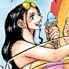 a drawing of a woman holding an ice cream cone