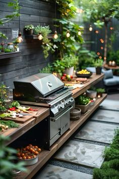 Outdoor Bbq Small Space, Bbq Furniture Ideas, Garden Kitchen Ideas Outdoor, Garden Dinner Ideas, Best Outdoor Kitchen Ideas, Grilling Patio Ideas, Deck Space Ideas, Bbq Patio Ideas, Small Outside Kitchen Ideas