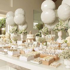 an image of a table with desserts and balloons in the background on instagram