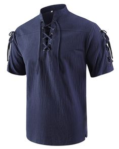 PRICES MAY VARY. Premium Fabric: Men's medieval viking shirt is made of high quanity pure cotton, which is lightweight,breathable and comfortable to wear,it has a soft touch , won't rub your skin.Absorb moisture and sweat fabric, keeps you cool on hot days. Retro Style: The retro medieval shirt combining vintage and fashion,with lace up V neck,mandarin stand collar,short sleeve ,regular fit and simple style give you a vintage look and a very artistic temperament. Easily Match:This mens cotton li Medieval Shirt, Lace Up T Shirt, Steampunk Party, Gothic Pants, Viking Shirt, Mens Henley, Costume Shirts, Yoga Tops, Mens Essentials