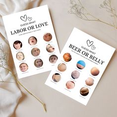 two cards with images of women's faces and the words labor or love on them