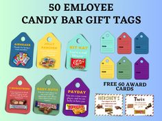 the 50 employee candy bar gift tags are available for $ 10 each or more with free 60 reward cards