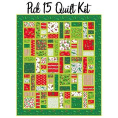 the patch 15 quilt kit is shown in red, green and white