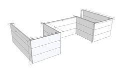 the front and back sides of an office desk, with two drawers on each side