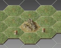 an image of a game board with mountains and trees on the top, surrounded by green grass