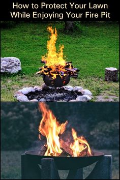 a fire pit with the words how to protect your lawn while enjoying your fire pit