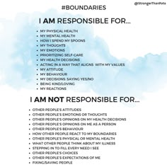 What you are responsible for vs what you're not responsible for #mindset #lifehack #mindsetgamestrong Boundaries Quotes, Codependency Recovery, Inner Child Healing, Free Your Mind, Healthy Boundaries, Cognitive Behavioral Therapy, The Society, Behavioral Therapy, Mental And Emotional Health