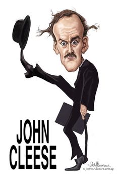 a caricature of john cleese holding a hat