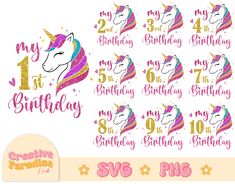 unicorn birthday svg bundle with numbers and images