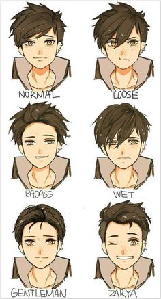 the different facial expressions in an anime character's face, from male to female