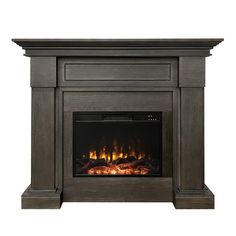 an electric fireplace with the fire burning in it