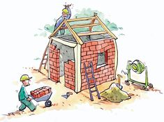 a man is building a house with bricks