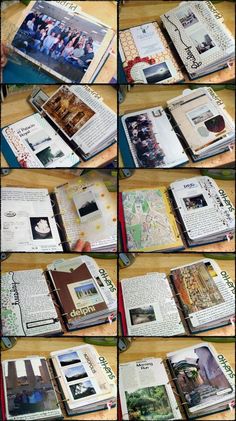 many different pictures of books on a table