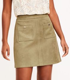 This forever polished and flattering shift skirt spins into city-chic territory with lush faux suede. Front button patch pockets. Side zip. Lined. Loft Faux Suede Pocket Shift Skirt Size 4 Army Fatigue Women's by Loft Size Regular - 4 Army Fatigue Women's Mini, Skirts, 80%, Polyester, 18%, Rayon, 2%, Spandex, Machine, Washable White Polka Dot Skirt, Yellow Mini Skirt, Army Fatigue, Pu Skirt, Faux Suede Skirt, Animal Print Skirt, Stretch Skirt, Suede Skirt, Black Mini Skirt