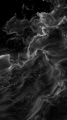 an abstract black and white photo with water swirling around it's edges in the dark