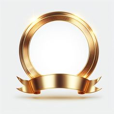 a golden circle with a ribbon around it and an empty space in the middle for text