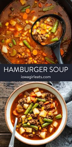 hamburger soup with vegetables and meat in a bowl