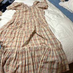 The Great, The Iris Dress In Rose-Washed Plaid, Size 3, Worn Only Once, Perfect Condition Ruffled Short Sleeve Dress For Gatherings, Prairie Daywear Dresses With Ruffles, Prairie Ruffle Dress For Daywear, Prairie Style Ruffle Dresses For Daywear, Prairie Style Ruffled Dresses For Daywear, Spring Prairie Dress With Ruffles, Daywear Prairie Dress With Ruffles, Prairie Dress With Ruffles For Daywear, Ruffled Prairie Dress For Daywear