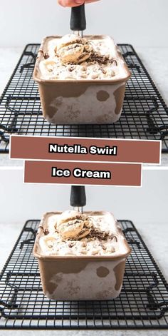 three different pictures showing how to make nutella swirl ice cream