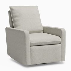 a white chair with a light colored upholstered seat