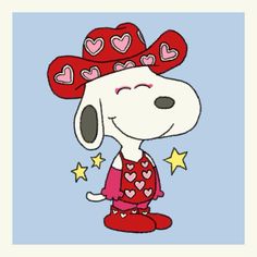 a cartoon dog wearing a red hat with hearts on it's head and stars around his neck