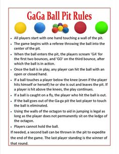 an image of a page from the book gaga ball pit rules, with instructions on how to play